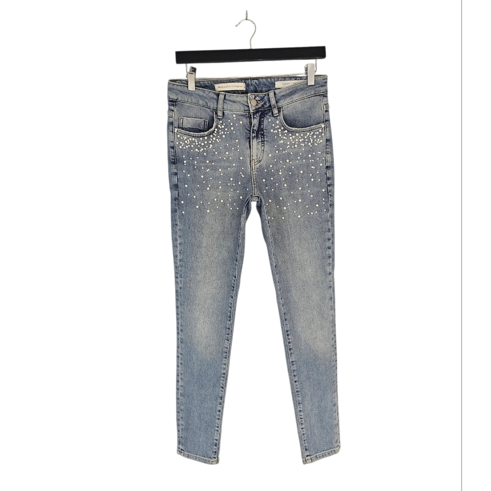 Pilcro And The Letterpress Midrise Pearl Y2K Skinny‎ Blue Jeans 27 Preowned